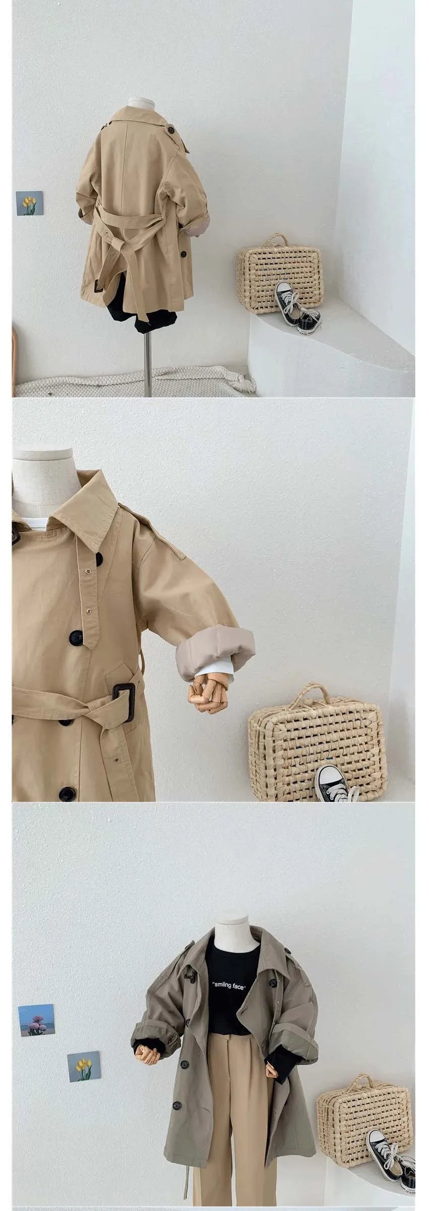 Casaco de manga comprida infantil, jaqueta de meninos e meninas, sobretudo, gola virada para baixo, corta-roupas, primavera, outono, 2 a 10 anos