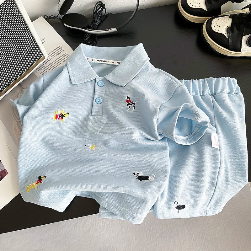 Novo Conjunto de Roupas de Verão para Bebês, Camiseta Polo de Cor Sólida e Shorts para Meninos, 2 Peças/Conjuntos, Roupas Infantis para 1-5 anos