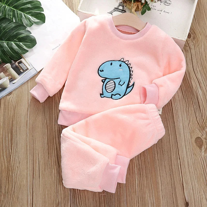 Conjuntos de pijamas super macios de veludo coral para crianças meninos meninas calças de mangas compridas preguiçosos conjuntos de pijamas sólidos