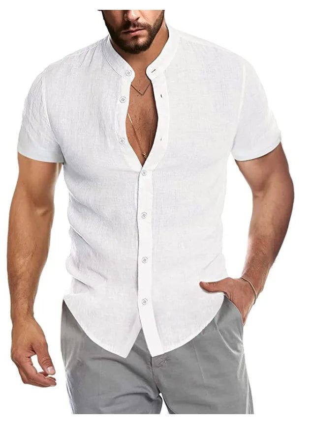 Camisa de linho respirável masculina, confortável, cor sólida, manga comprida, solta, Harajuku, blusa casual, camisa havaiana, breve, 2022