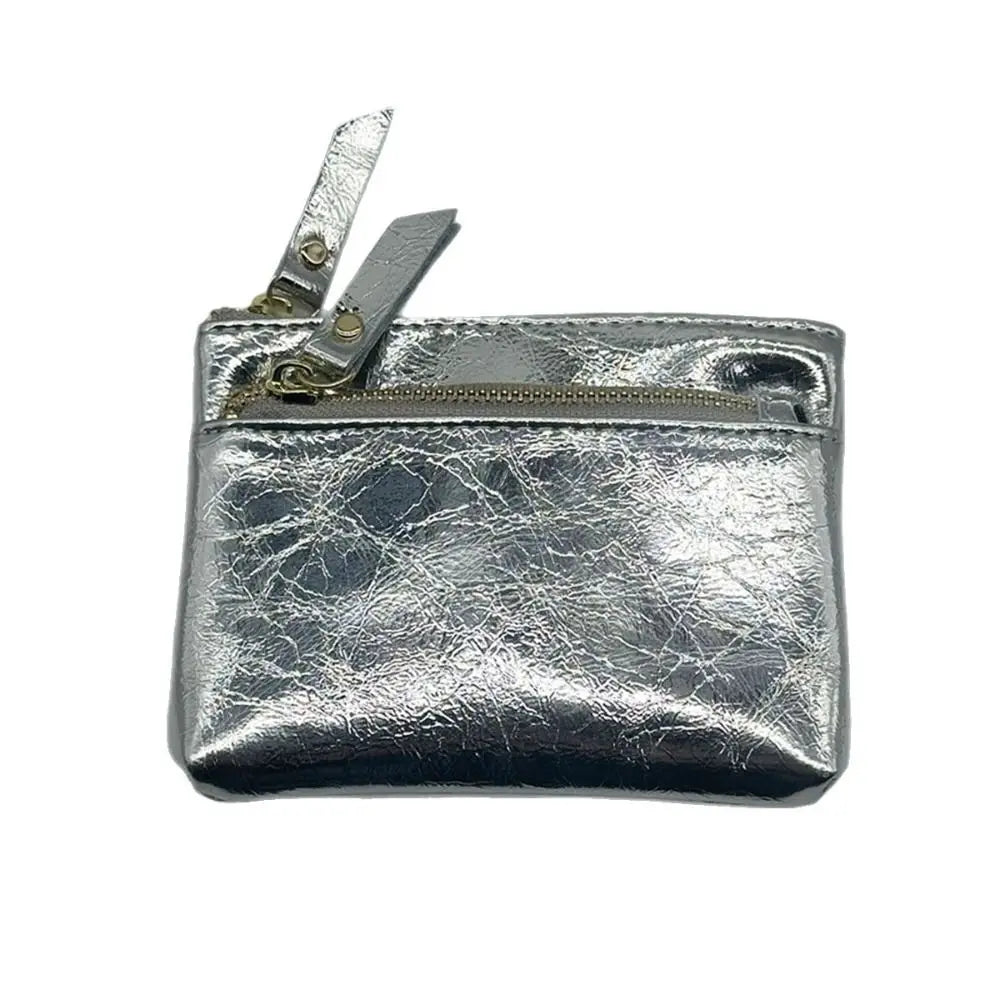 Porta-moedas de Couro Portátil com Zíper Duplo, Bolsa de Armazenamento Fofa, Suporte Multifuncional para Cartões de Crédito e Dinheiro