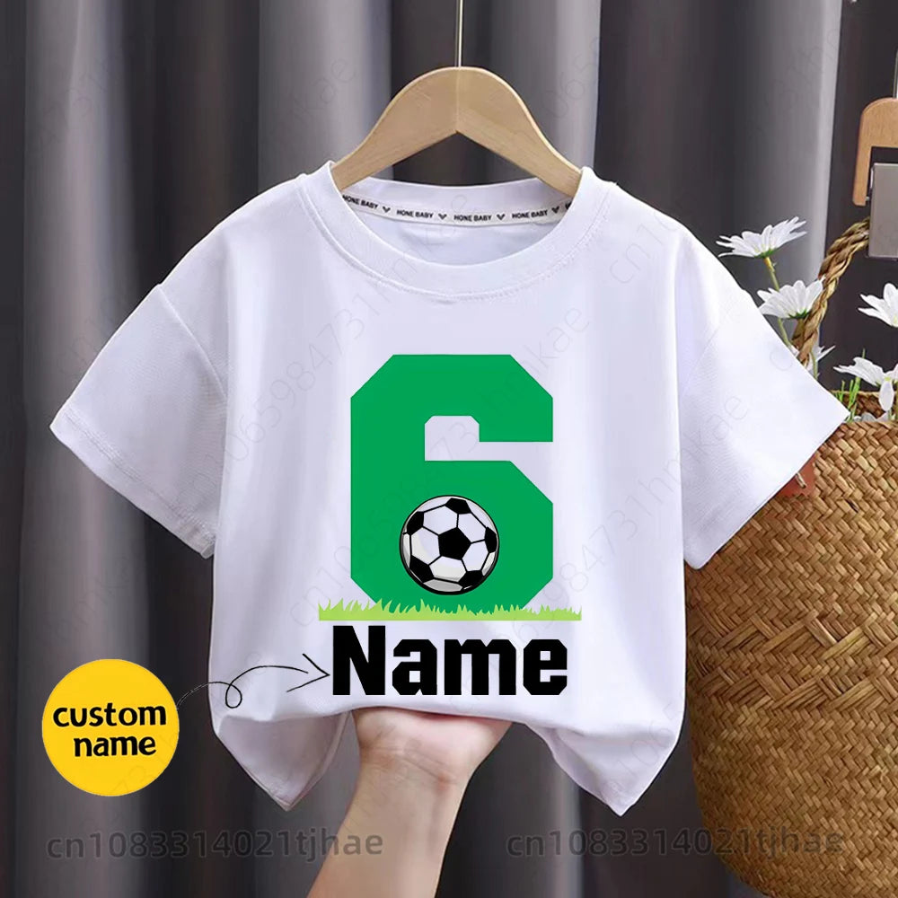 Camiseta de futebol personalizada com nome engraçado para bebês, camisetas personalizadas para crianças, camiseta personalizada para meninos e meninas, presente de aniversário