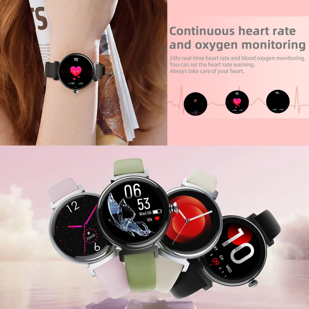 Amoled tela hd azul dente chamada smartwatch feminino relógios inteligentes à prova dwaterproof água esportes monitor de saúde freqüência cardíaca notificação mensagem