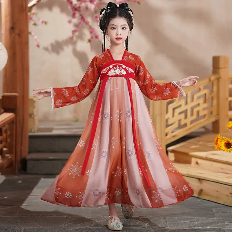 Traje de festa de verão vestidos da menina do vintage crianças roupas vestido casual bebê chinês hanfu cosplay crianças princesa meninas vestido