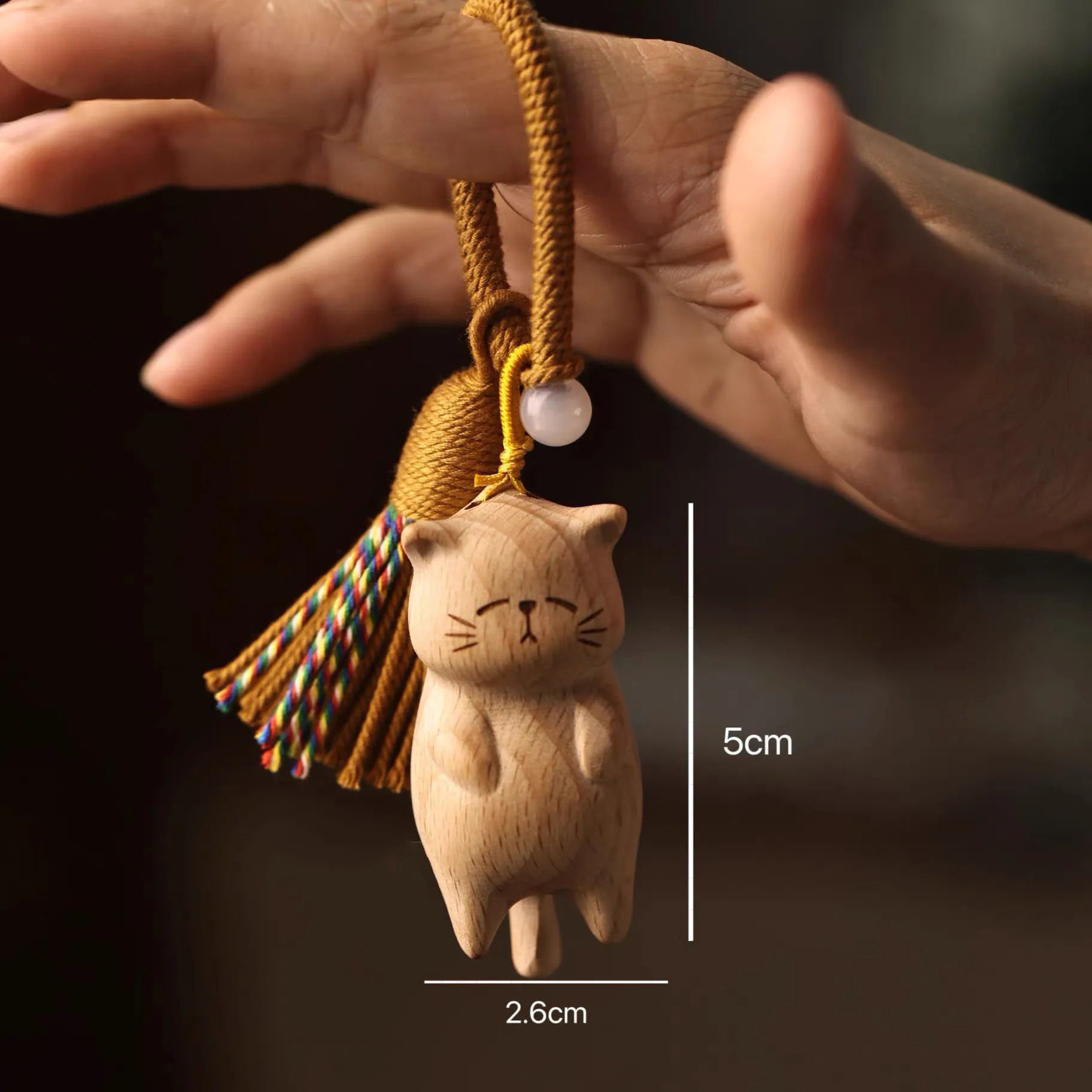 Feito à mão escultura em madeira gatos saco encantos chaveiro bolsa acessórios bonito mini borlas pingentes adequado para sacos mochila
