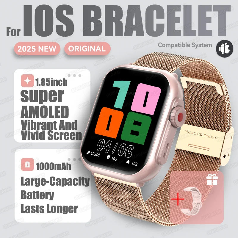 2025new para xiaomi ios relógio ultra2 relógios inteligentes feminino 1000mah 1.85 "amoled tela de toque completa bt chamada senhoras moda smartwatch