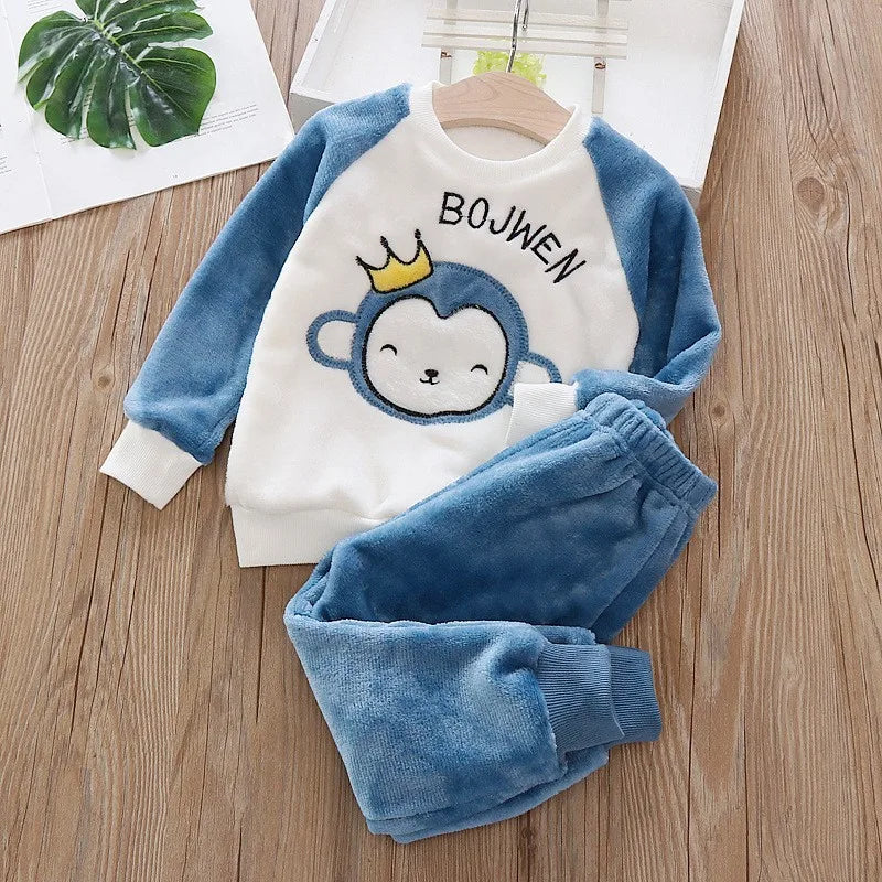 Conjuntos de pijamas super macios de veludo coral para crianças meninos meninas calças de mangas compridas preguiçosos conjuntos de pijamas sólidos