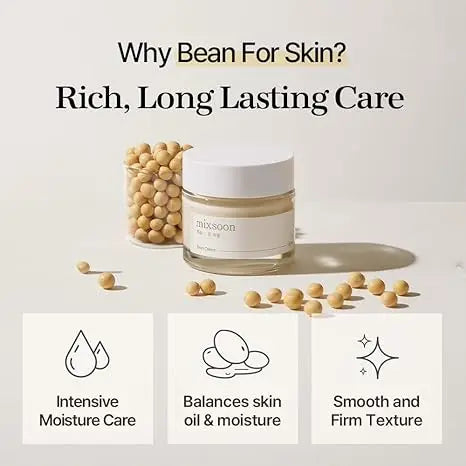Mixsoon Creme de Feijão - Creme Facial de Hidratação Intensiva para Pele Suave, Nutritu, Cuidados com os Poros e Sebo - Cuidados com a Pele Coreanos para Vidro