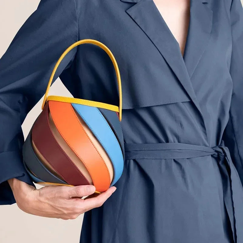 Bolsa feminina retrô de balde geométrico, elegante bolsa versátil de textura feminina, estilista de luxo, 2023