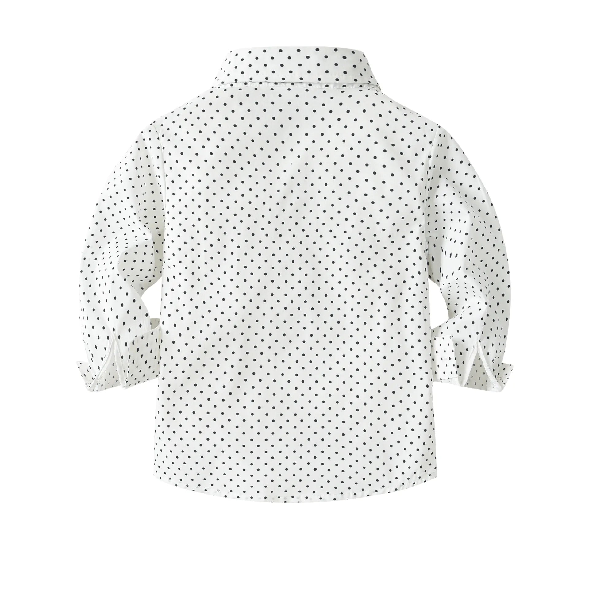 Camisa estampada às bolinhas com calças sólidas para meninos, conjunto de arco suspensor infantil, roupa de cavalheiro, traje de aniversário, 2 a 6 anos, primavera