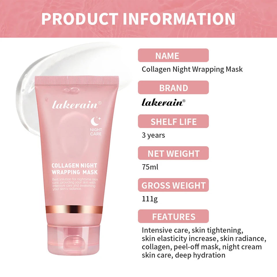 Conjunto de máscara facial de colágeno para embrulho noturno, máscara de embrulho noturno de colágeno coreano, hidrata profundamente, creme de máscara de cuidados noturnos