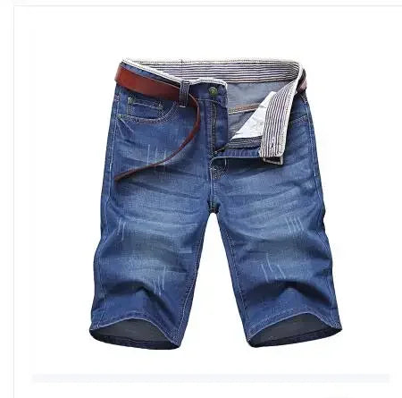 Verão shorts de brim fino para homens de boa qualidade shorts de brim homens de algodão sólido em linha reta jeans shorts masculinos azul casual jeans tamanho 40