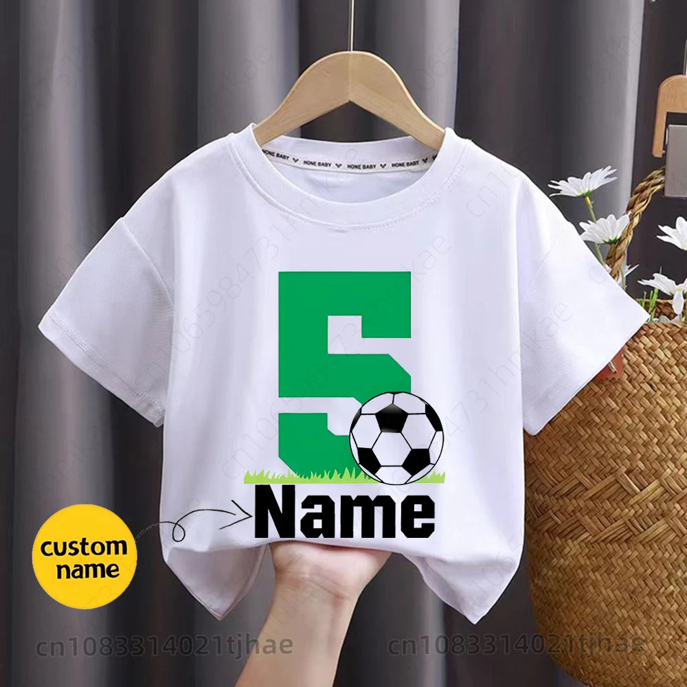 Camiseta de futebol personalizada com nome engraçado para bebês, camisetas personalizadas para crianças, camiseta personalizada para meninos e meninas, presente de aniversário