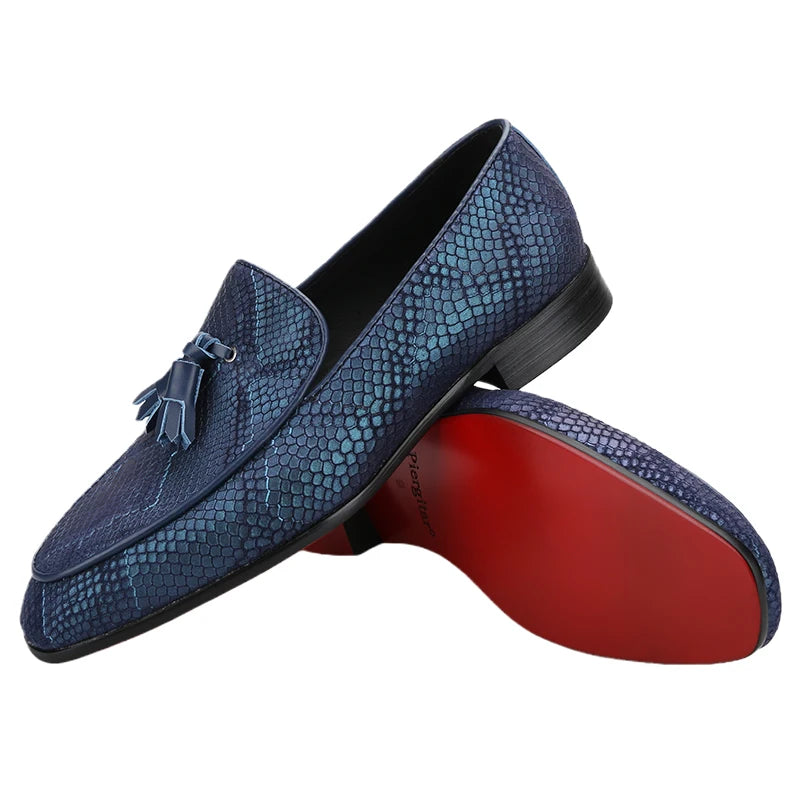 Piergitar-Mocassins de camurça serpentina masculina com borlas de couro combinando, chinelos artesanais para fumar, sola vermelha, novo modelo, 5 cores