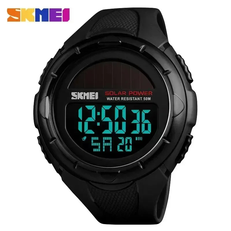 Skmei 1405 esporte digital relógios de pulso dos homens solar para energia ambientalmente alarme masculino reloj hombre relógios luminosos