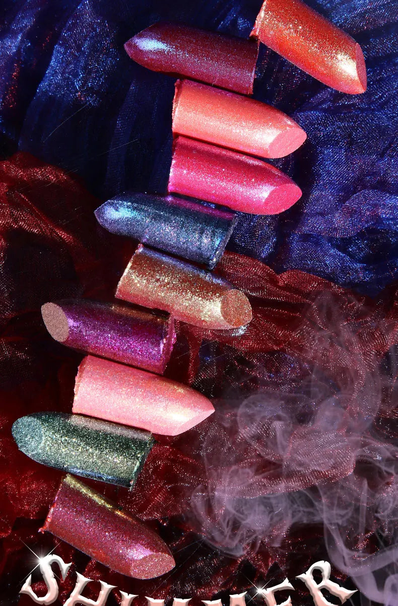 Diamante rosa batom metálico glitter batom à prova dwaterproof água brilhante perolado azul escuro vermelho fosco brilho labial halloween lábios maquiagem