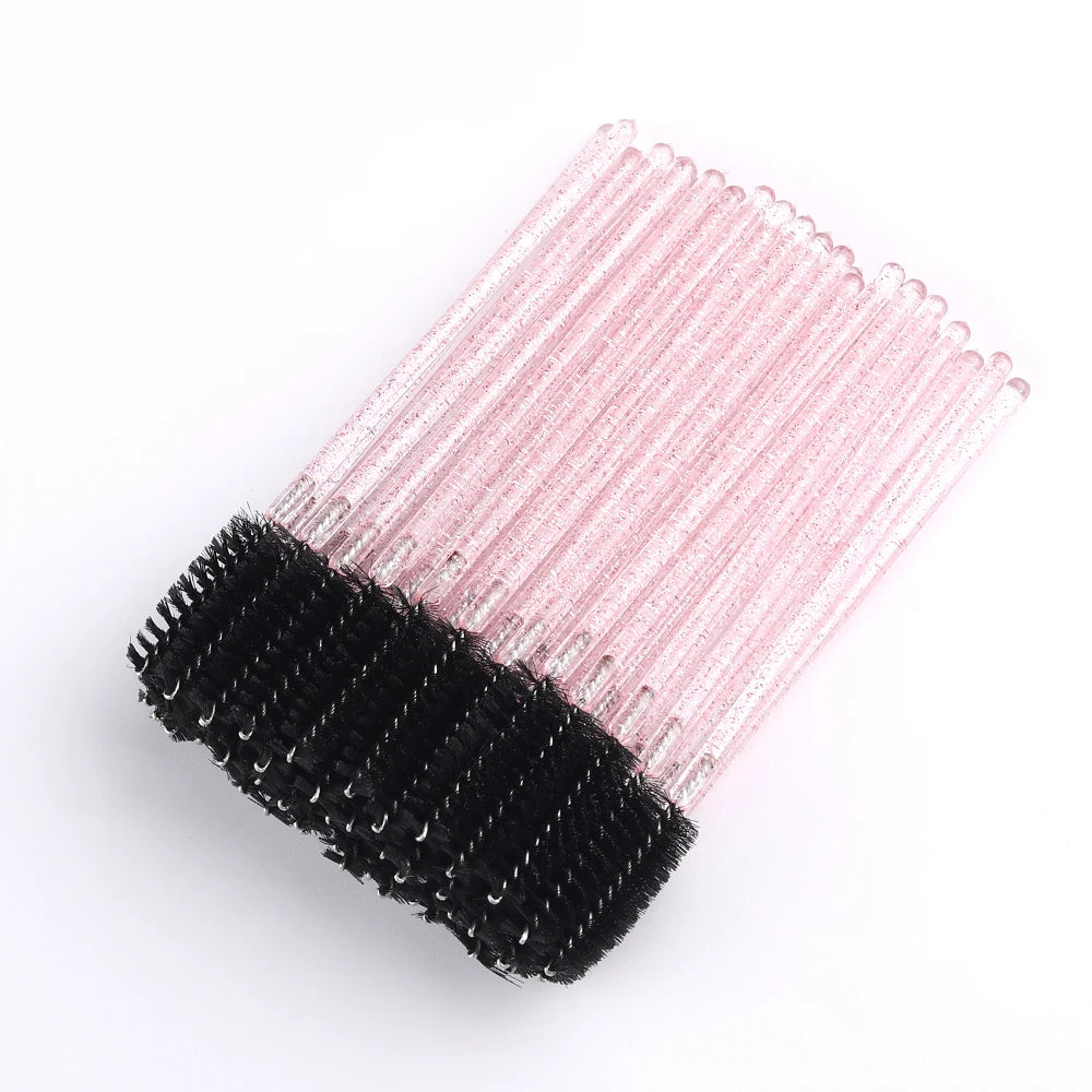 50 pçs pincéis de cílios descartáveis extensão cristal sobrancelha escova rímel varinha cílios conjunto de ferramentas cosméticas maquiagem beleza