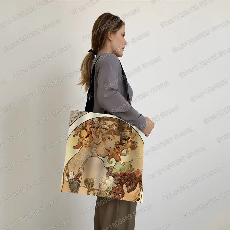 Alphonse Beauty Print Bolsa para Mulheres, Sacos De Compras De Armazenamento Reutilizável, Totes Casuais, Pintura A Óleo, Elegante Senhoras Tote