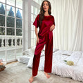 Pijamas de seda para mulheres casa terno de manga curta calças compridas pijama duas peças conjunto cetim pijamas pijamas mujer loungewear