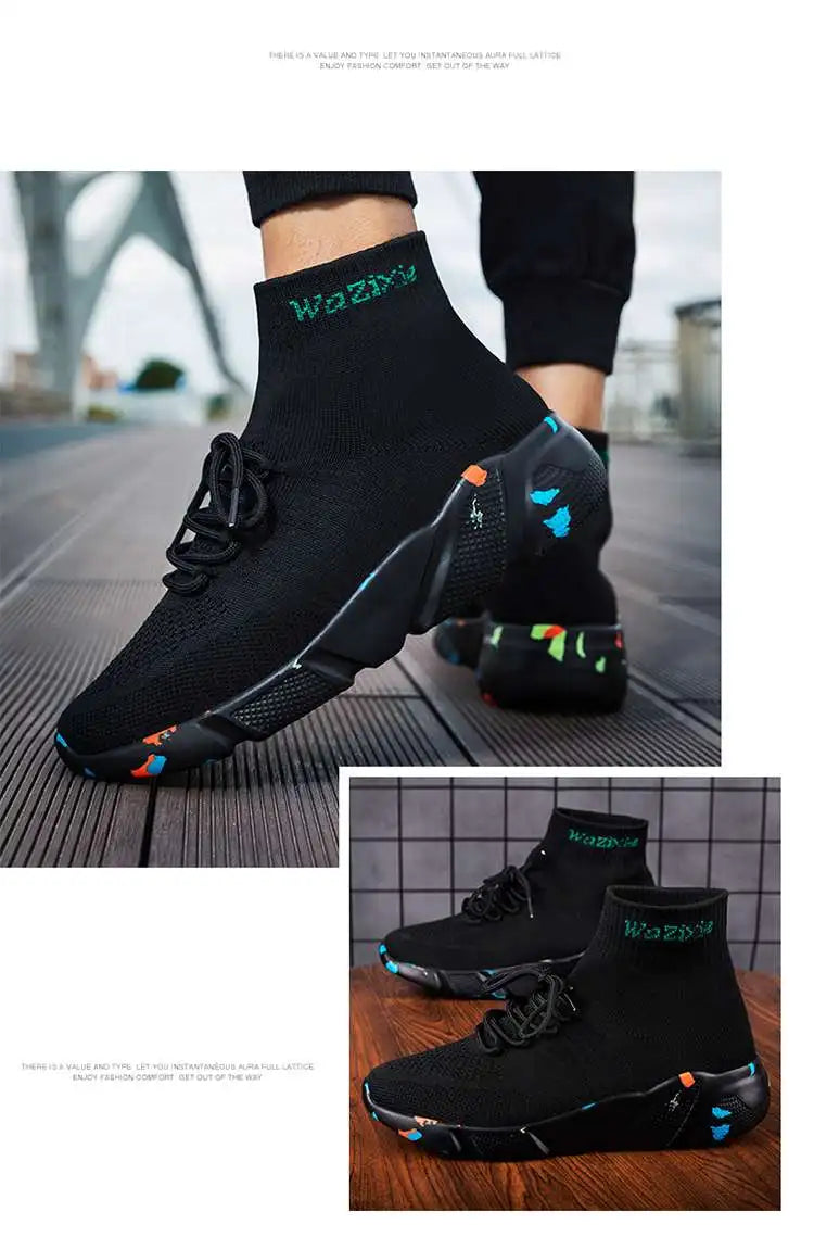 Mwy sapatos casuais masculinos tênis respirável rendas até meias de malha sapatos zapatillas hombre feminino esportes joggingshoes plus size 35-47