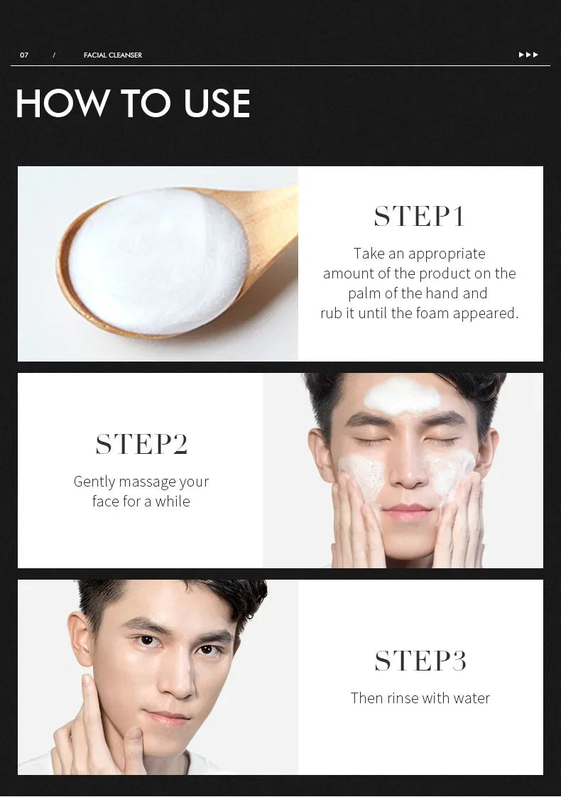 LAIKOU Limpador Facial Masculino 50g Limpeza Profunda Controle de Oleosidade Anti Acne Refrescante Hidratante Para Cuidados com a Pele Masculina