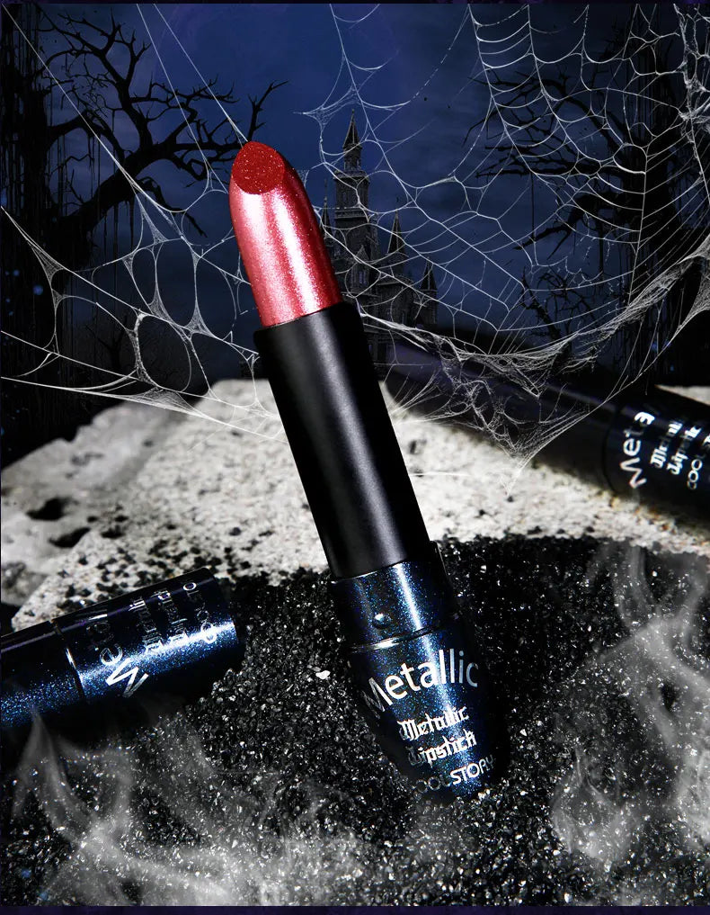 Diamante rosa batom metálico glitter batom à prova dwaterproof água brilhante perolado azul escuro vermelho fosco brilho labial halloween lábios maquiagem