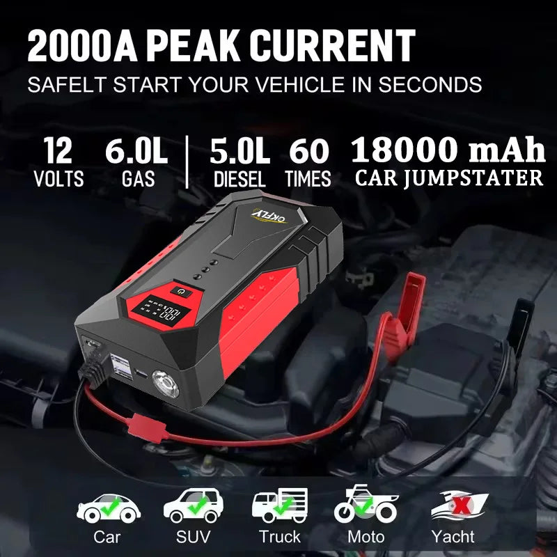 Gkfly 4000a carro ir para iniciantes banco de potência portátil 2000a impulsionador de bateria de carro 12v dispositivo de partida auxiliar para gasolina diesel