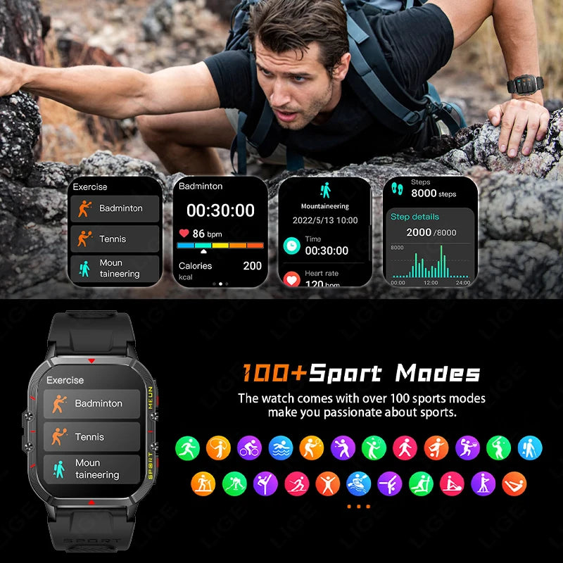 Lige 2025 relógio inteligente masculino esportes ao ar livre monitoramento de freqüência cardíaca ip68 à prova dip68 água relógios bluetooth chamada smartwatch para android ios