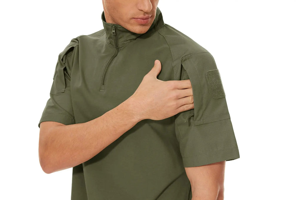 Tacvasen-camiseta de manga curta com bolsos com zíper para homens, roupas de estilo safári, cor sólida, para caminhadas e trabalho, para o verão