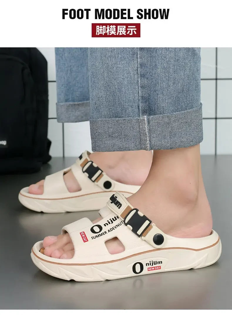 Chinelos de praia masculinos sandálias ao ar livre verão confortável sandálias de praia grosso macio tamancos masculino casual água sapatos de jardim
