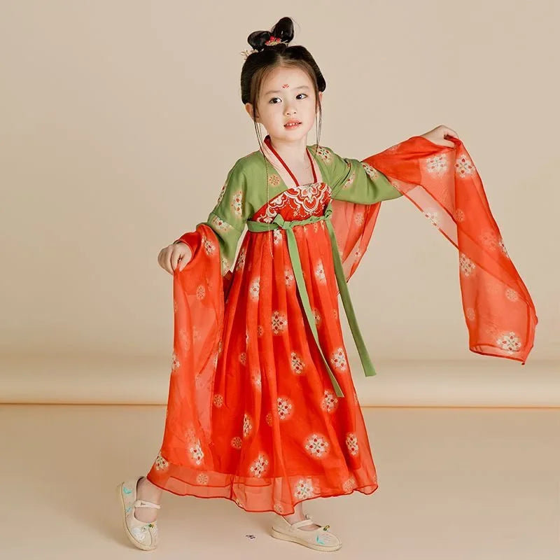Traje de festa de verão vestidos da menina do vintage crianças roupas vestido casual bebê chinês hanfu cosplay crianças princesa meninas vestido