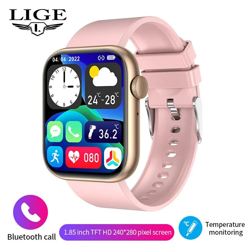 LIGE-Full Touch Screen Smart Watch para mulheres, Bluetooth Call, relógios impermeáveis, Sport Fitness Tracker, Smartwatch para senhora