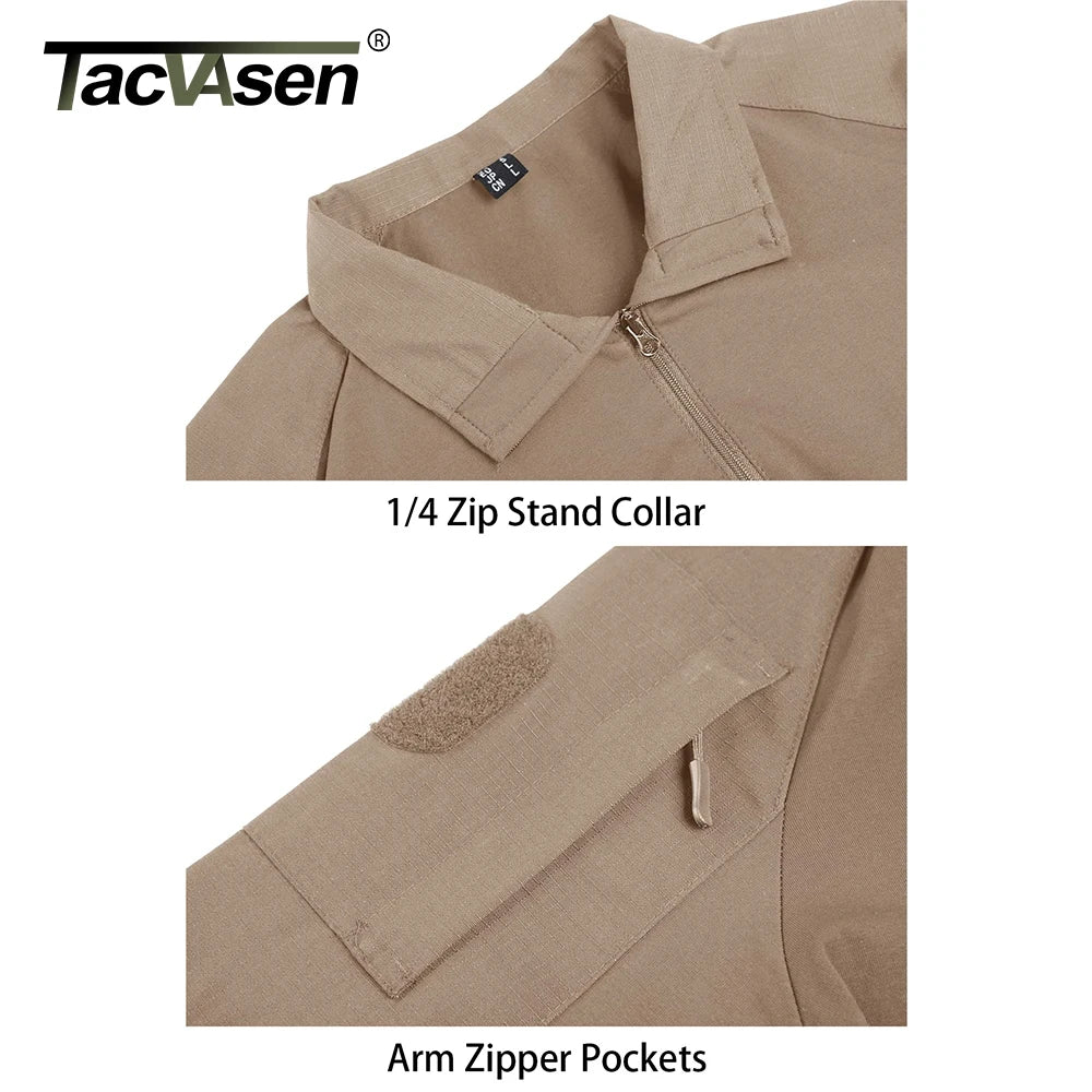 Tacvasen-camiseta de manga curta com bolsos com zíper para homens, roupas de estilo safári, cor sólida, para caminhadas e trabalho, para o verão