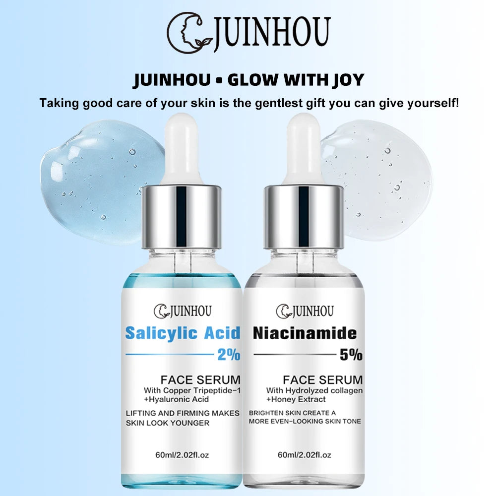 Conjunto de Sérum com Ácido Salicílico e Niacinamida JUINHOU2-PCS para Iluminar a Pele, Contém 5% de Nicotinamida e 2% de Ácido Salicílico, Adequado para Todos