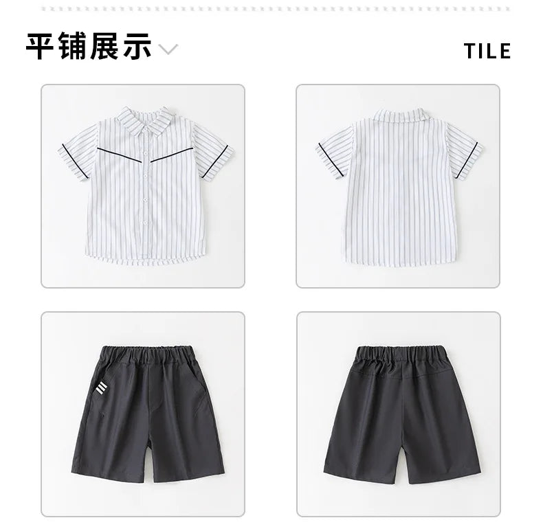 Meninas coreano japonês preppy listrado blusa saias meninos camisas shorts crianças conjuntos de roupas verão estudantes uniformes escolares