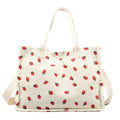 Bolsa tote fofa de morango com remendo para mulheres, bolsa tote de tecido de grande capacidade, sacola duradoura com ombro ajustável