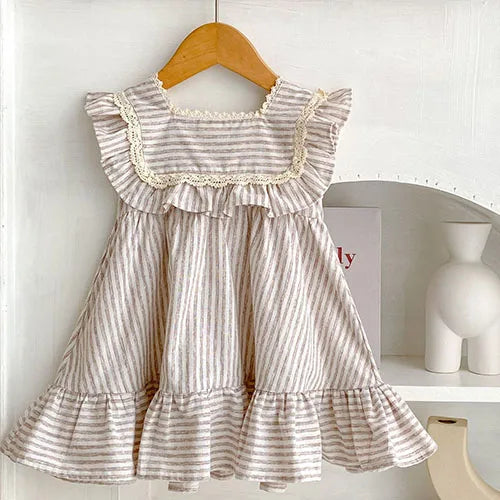 2025 novo verão crianças vestido 2-6 anos crianças vestidos de princesa manga voadora algodão bordado bebê menina vestido de festa irmã roupas