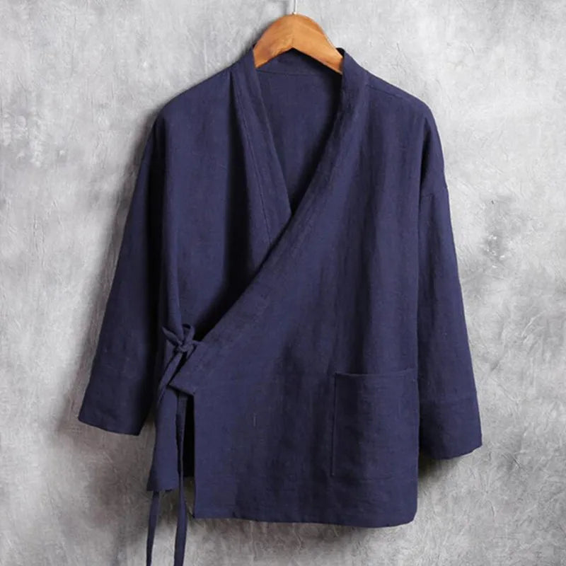 Colete de linho masculino camisa masculina de manga comprida gola oficial chinesa tradicional kung fu tang camisa social casual plus size