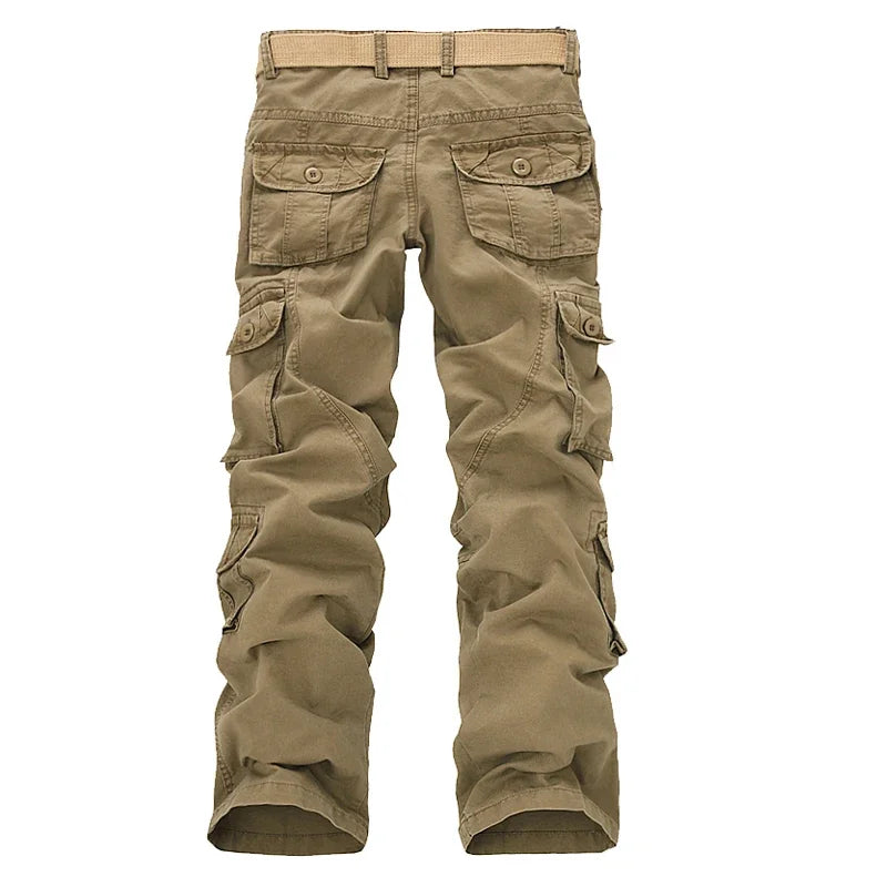 Moda algodão calças de carga dos homens soltos calças casuais jogging calças de carga dos homens sólidos multi bolsos calças respiráveis plus size