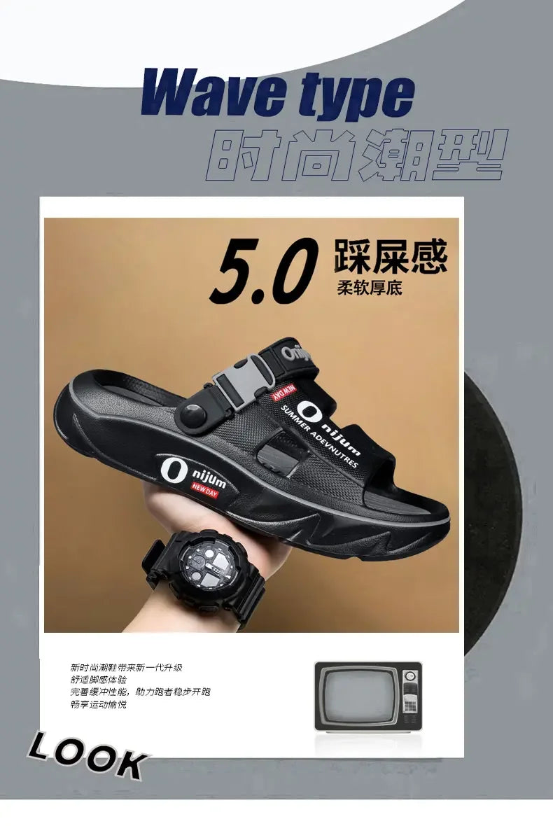 Chinelos de praia masculinos sandálias ao ar livre verão confortável sandálias de praia grosso macio tamancos masculino casual água sapatos de jardim