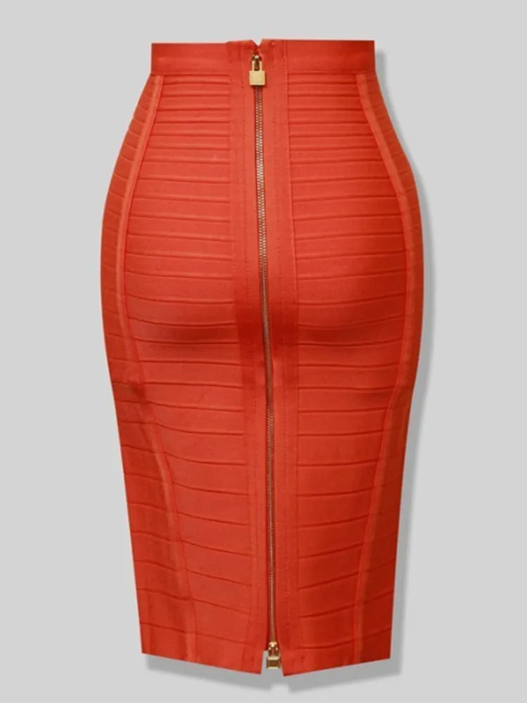 16 cores sexy sólido zíper laranja azul preto vermelho bandagem saia feminina elástica bodycon verão xl xxl lápis saias 58cm