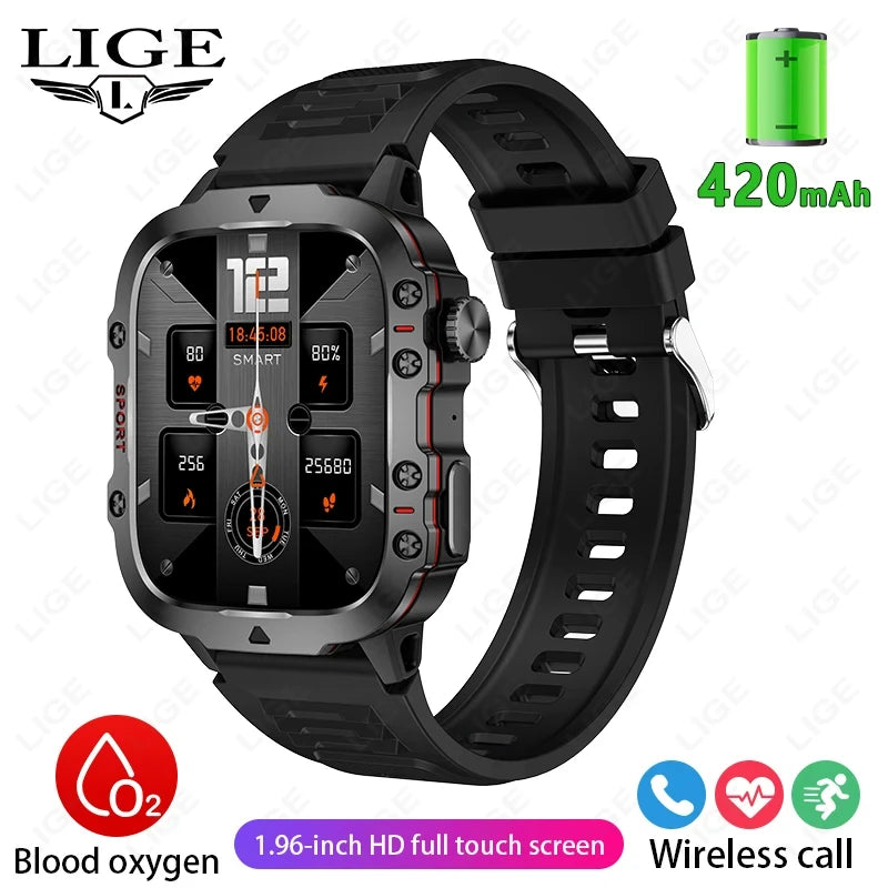 Relógio inteligente militar robusto à prova d'água para homens, relógios ao ar livre, chamada Bluetooth, Android IOS, LIP68, 2.01 "Al Voice, 2026