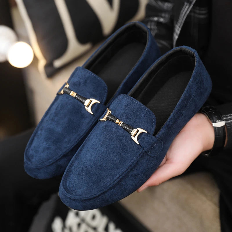 Primavera verão azul camurça mocassins homens deslizamento em mocassins macios respirável apartamentos sapatos de condução sapatos casuais de couro feitos à mão