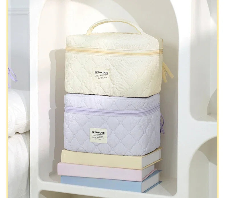 Conjunto de bolsa de maquiagem acolchoada bolsa de maquiagem feminina grande floral sacos de maquiagem bonito algodão bolsa cosmética viagem saco de armazenamento de produtos de higiene pessoal
