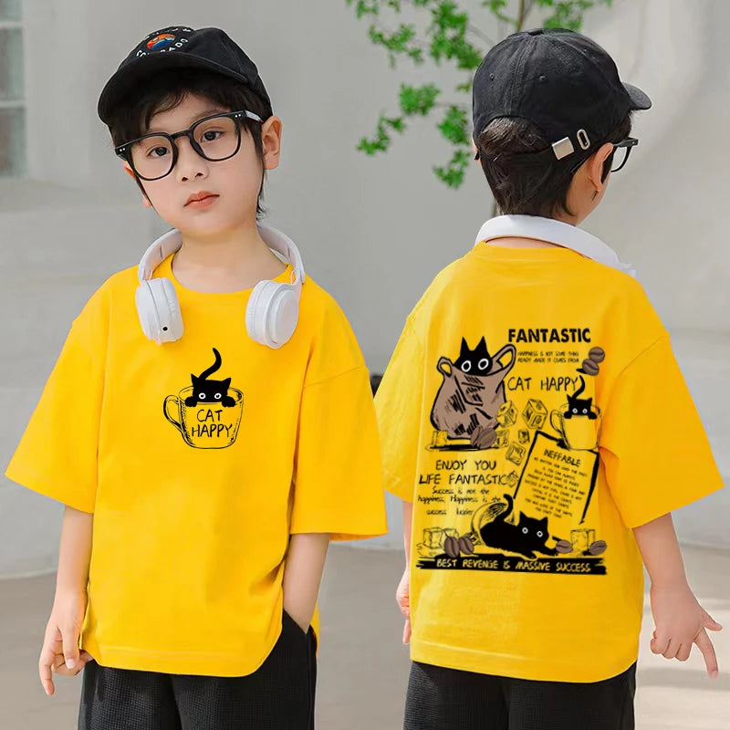 Graffiti impressão camiseta de manga curta infantil, 100% algodão, verão streetwear, meninas tees, crianças tops, roupas de crianças, alta qualidade