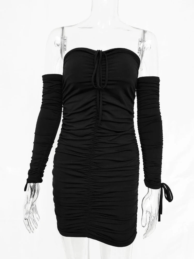 Articat feminino outono inverno bandage vestido feminino 2022 sexy fora do ombro manga longa magro elástico bodycon vestidos de festa