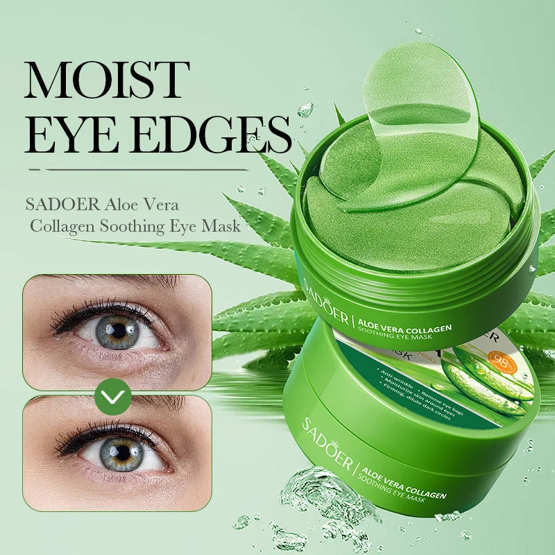 60 pçs/caixa aloe vera colágeno máscara de olho anti círculos escuros remover sacos de olhos hialurônico hidratante endurecimento remendos de olho cuidados com a pele