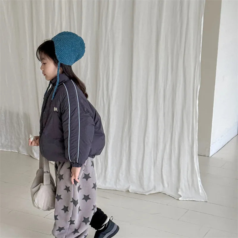 2024 inverno novas crianças manga longa quente carta casaco mais veludo grosso meninos para baixo jaquetas do bebê meninas acolchoado jaqueta crianças roupas