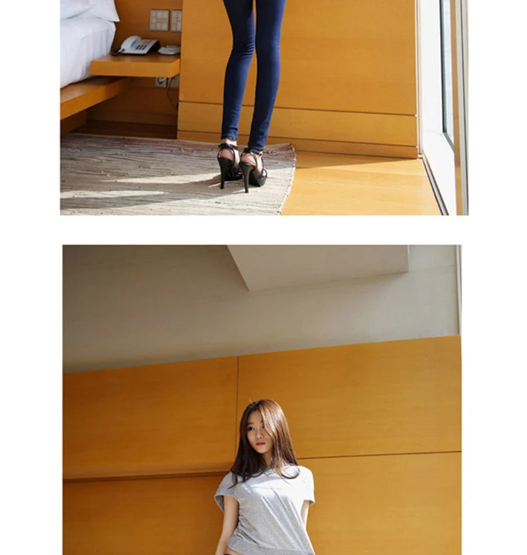 Calça Jeans Fena Skinny de Cintura Baixa Elástica e Esticável para Outono, Calça Longa Preta de Nove Pontos com Efeito Le...