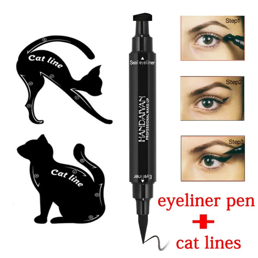 Lápis Delineador Líquido Dual End Black, Pro Impermeável, Maquiagem de Longa Duração, Eye Liner Pen, Linha Cat, Eye Stencils